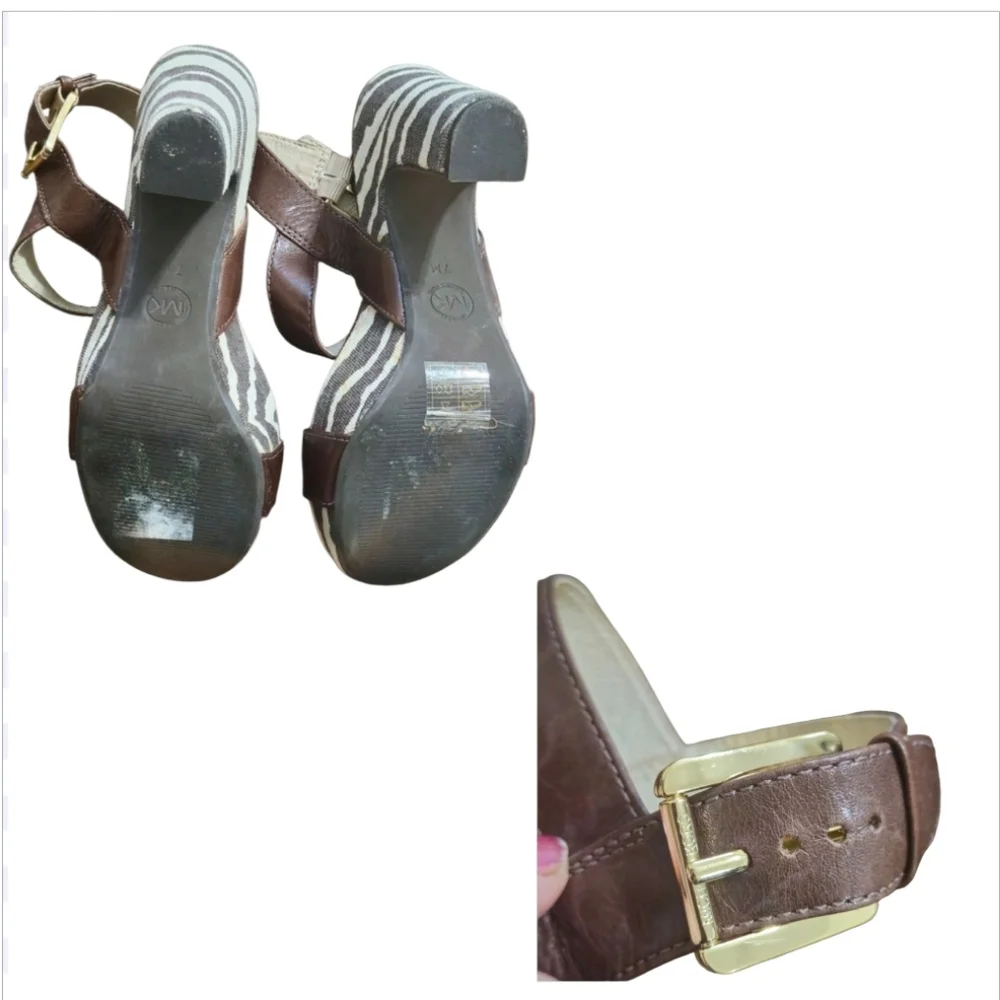 Michael Kors Brown Leather Zebra Print Platform Sandals - Picture 8 of 12